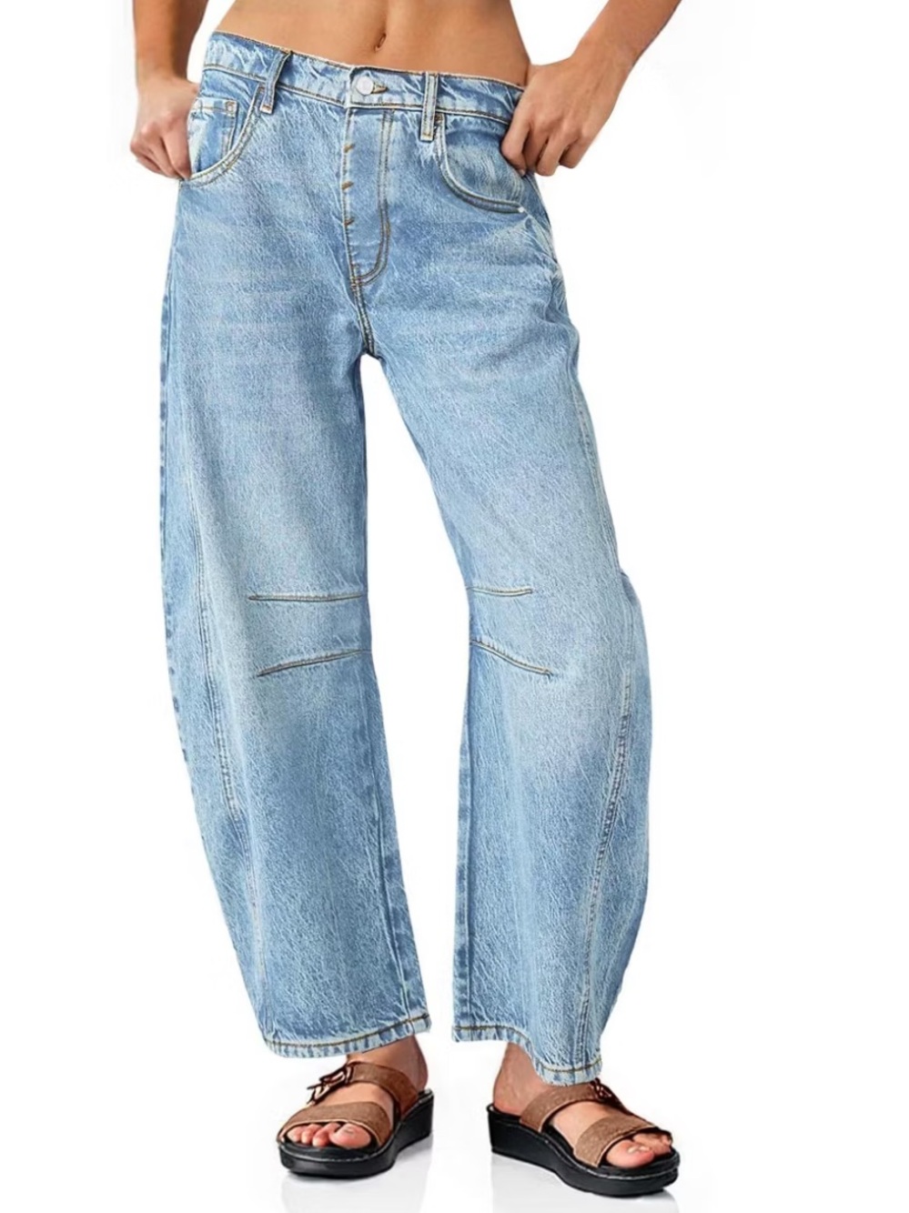 Imily Bella Vintage Boyfriend Baggy Wide Leg Barrel Mid-Rise Denim Ankle Jeans 6